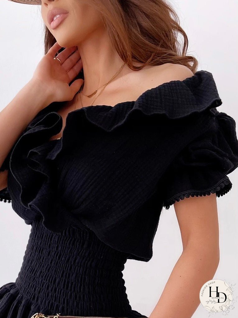 Dresses V-Neck Ruffle Short Sleeve Dress for Women