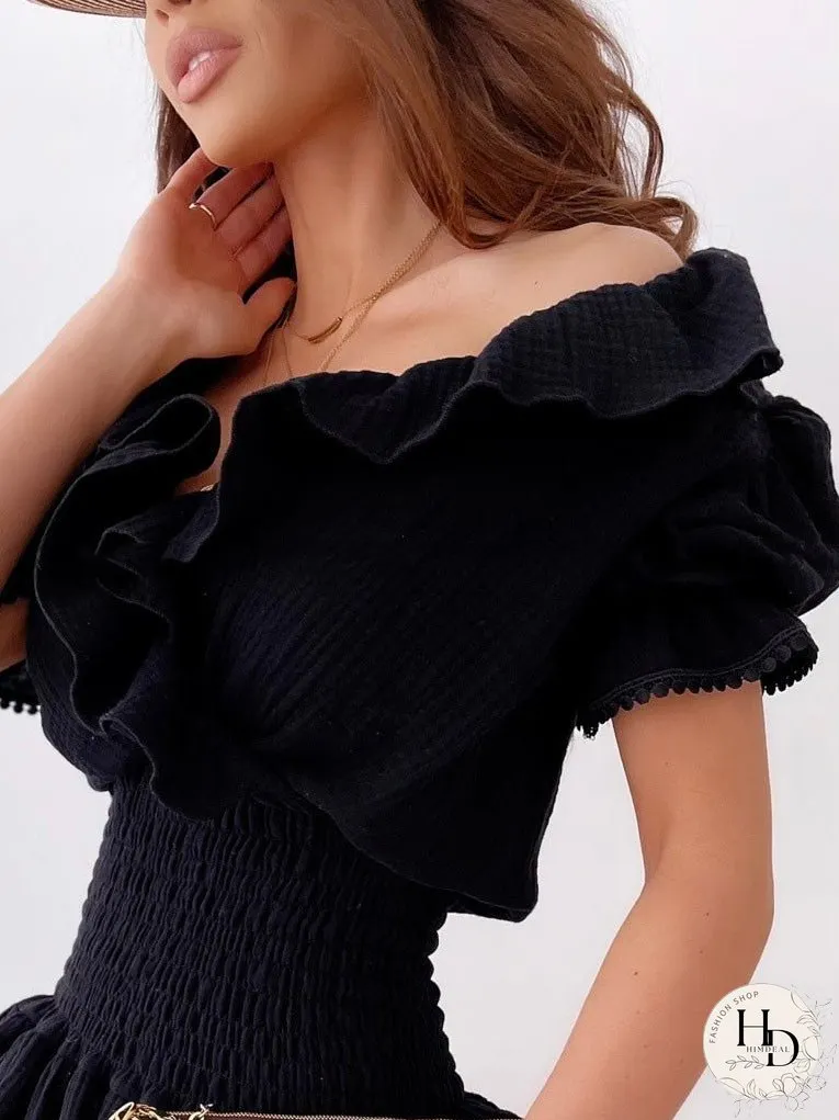 Dresses V-Neck Ruffle Short Sleeve Dress for Women