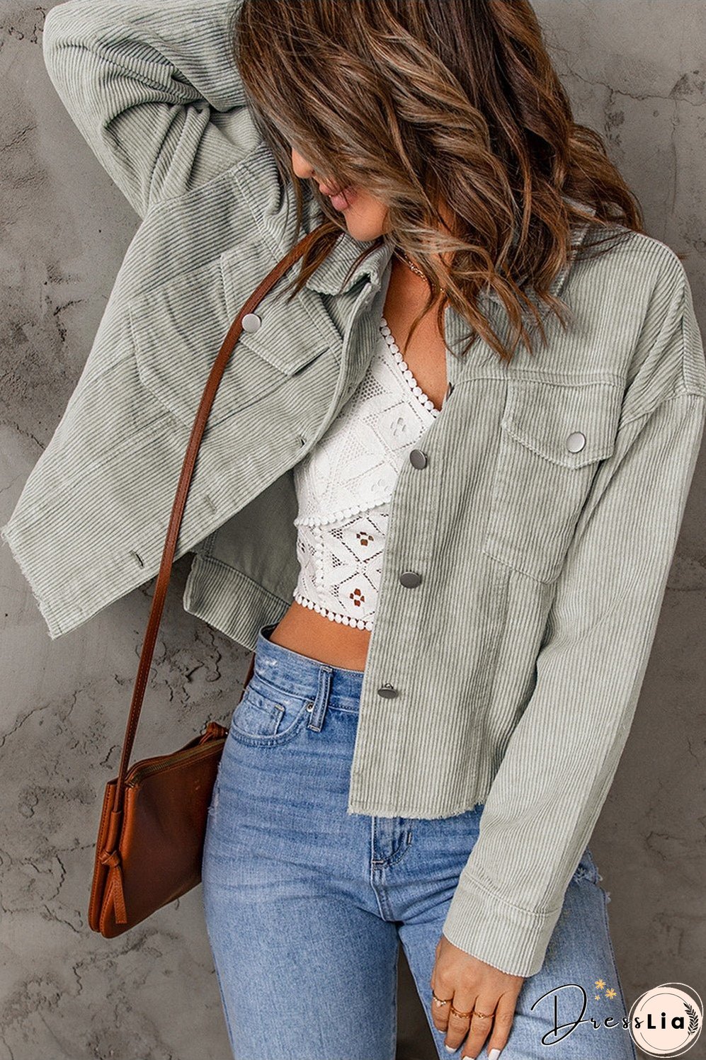 Double Take Raw Hem Button Down Corduroy Jacket with Pockets