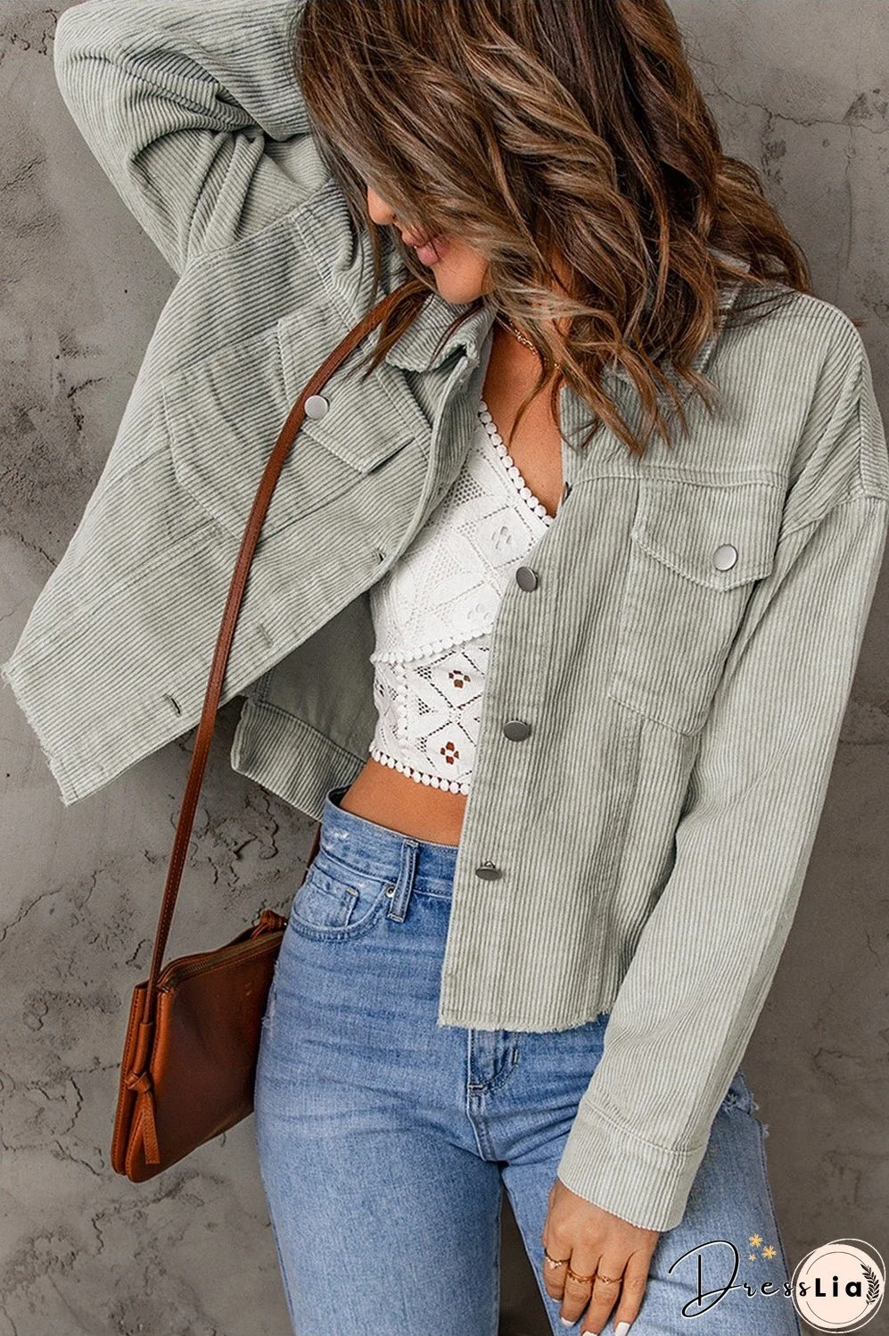 Double Take Raw Hem Button Down Corduroy Jacket with Pockets