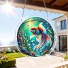 (18.5cm)DIY Acrylic Jigsaw Puzzle Window Hanging with Hanging Chain DIY Stained Glass Decoration Round Window Puzzle Decor for DIY Craft Project (Goldfish)