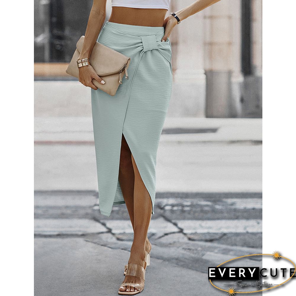 Light Green Solid Bodycon Skirt with Split