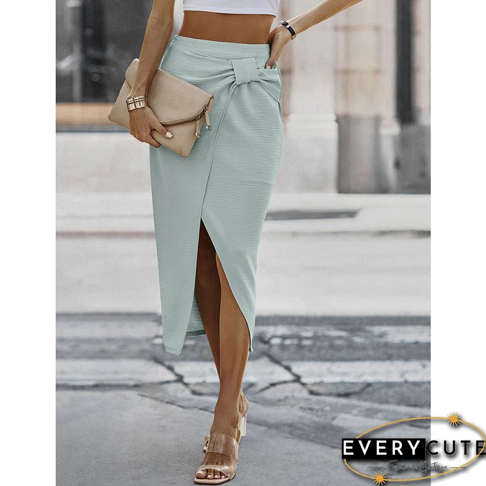 Light Green Solid Bodycon Skirt with Split