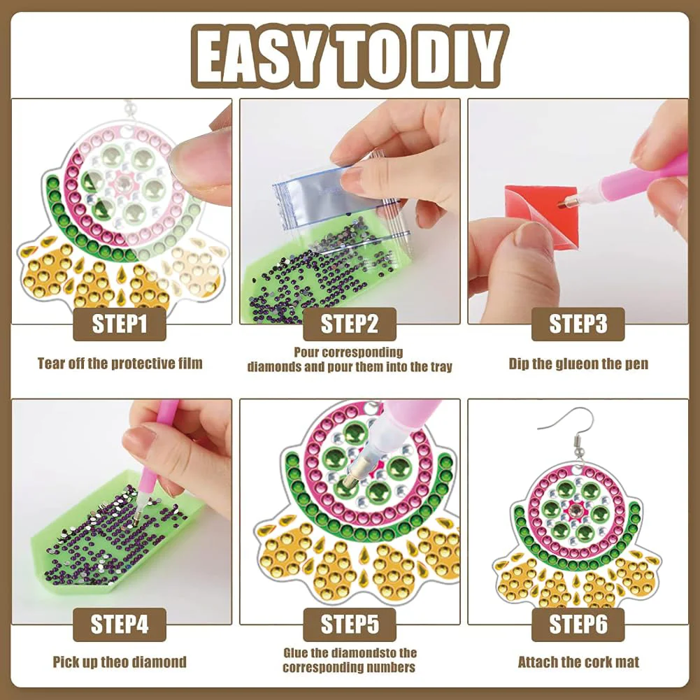 12 Pairs Pattern DIY Diamond Art Earrings Double Sided Diamond Painting Earrings