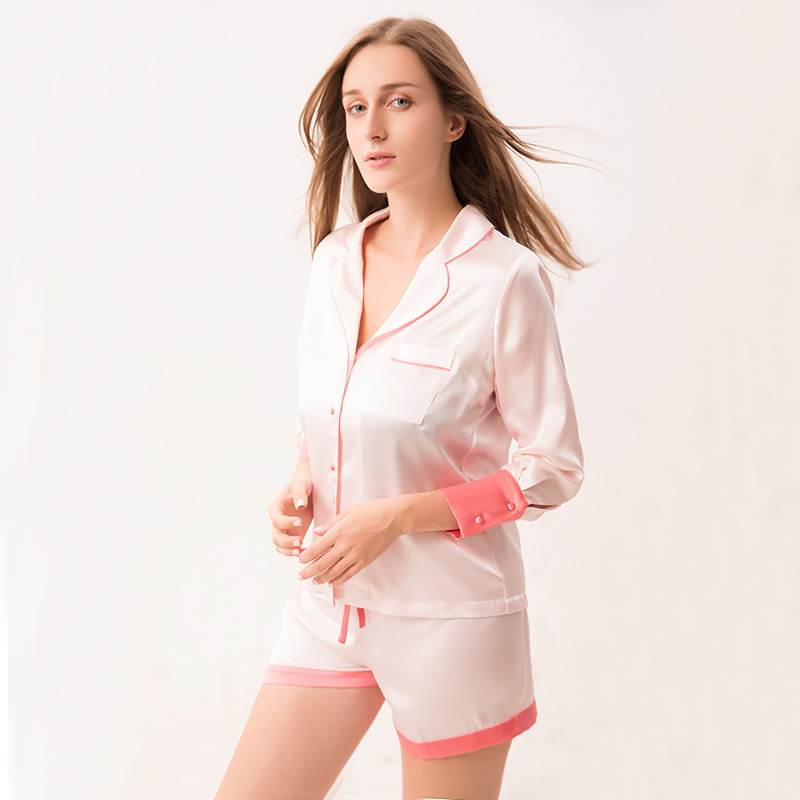 Clearance-19 Momme Thin Spring Summer Solid Color Short Silk Pajamas REAL SILK LIFE