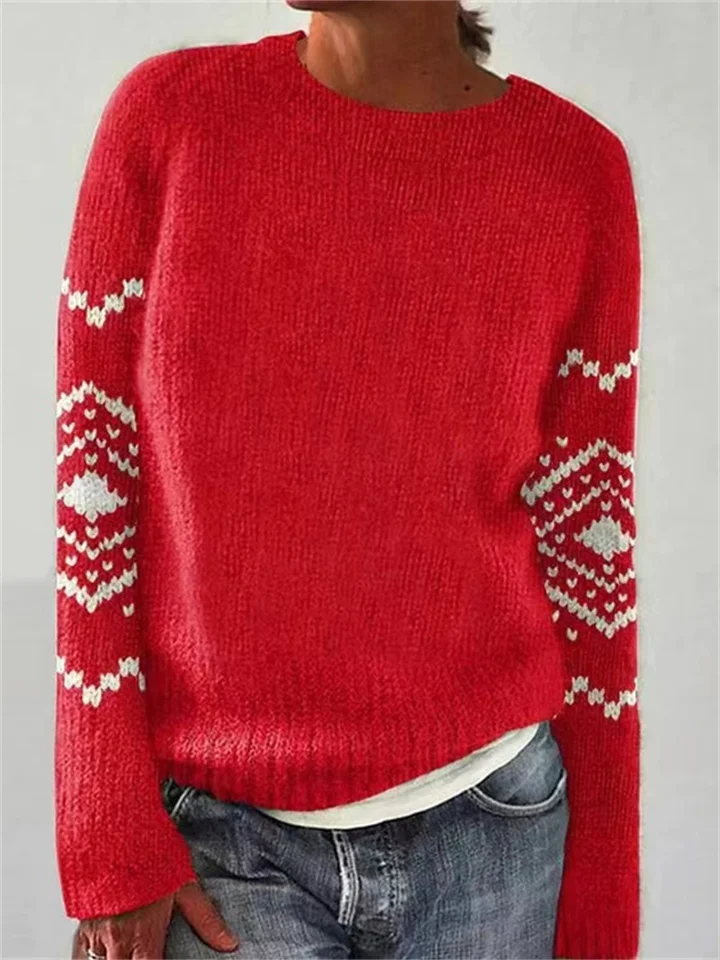 New Sweater Women Round Neck Loose Fashion Knitwear Printed Sweater-JRSEE