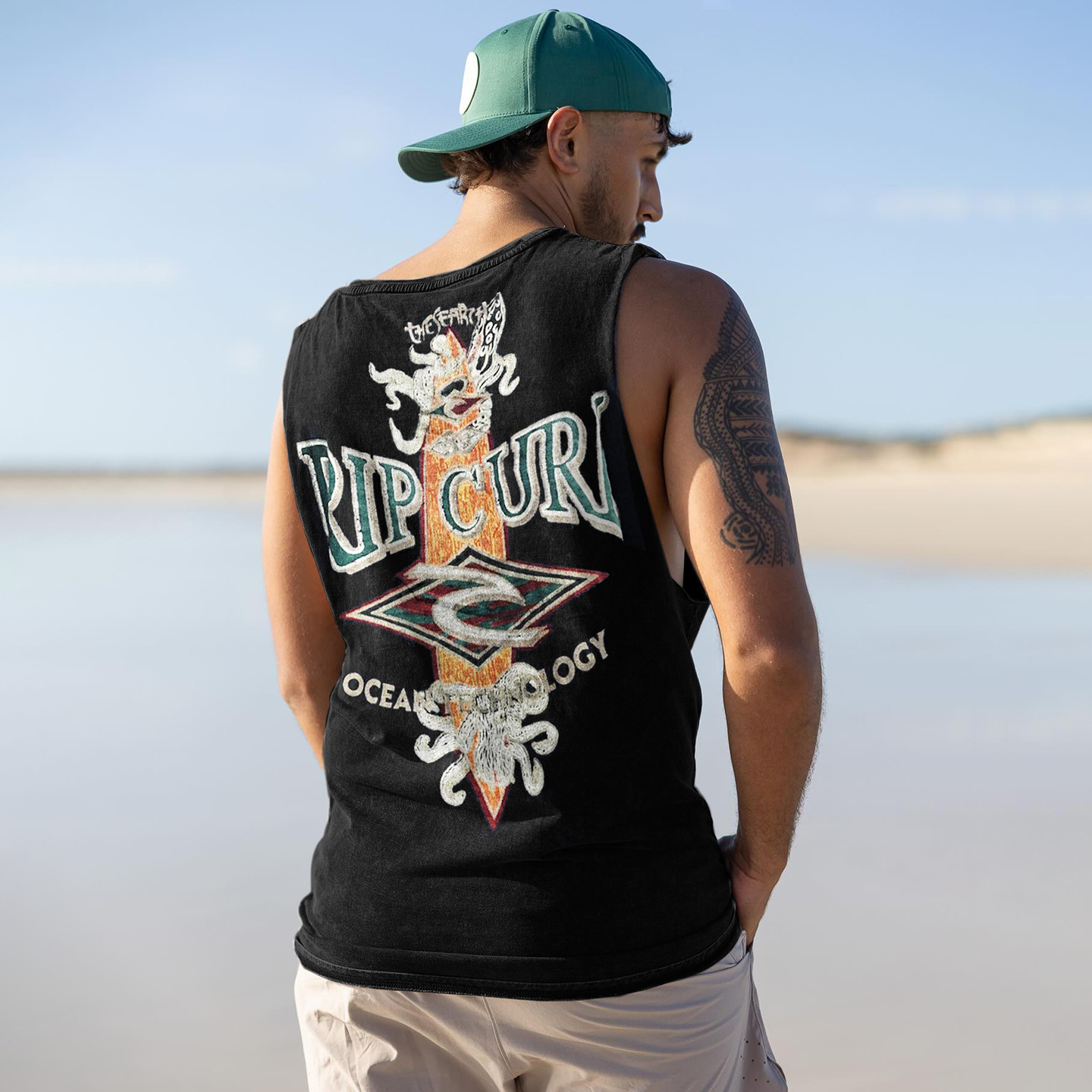 Vintage Unisex Oversized Sleeveless T-shirt Seaside Holiday Surfing Print Vest / TECHWEAR CLUB / Techwear