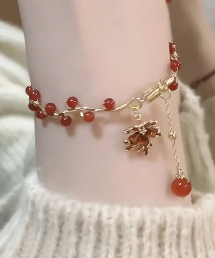 Art Red Crystal Jade Bamboo Joint Tassel Charm Bracelet