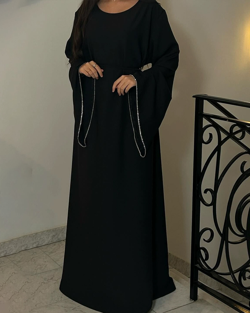 Elegant Waisted Sleeve Drill Dress Robe