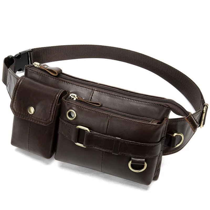 Men's Waist Bag Retro Leather Multifunctional Casual Crossbody Bag Chest Bag