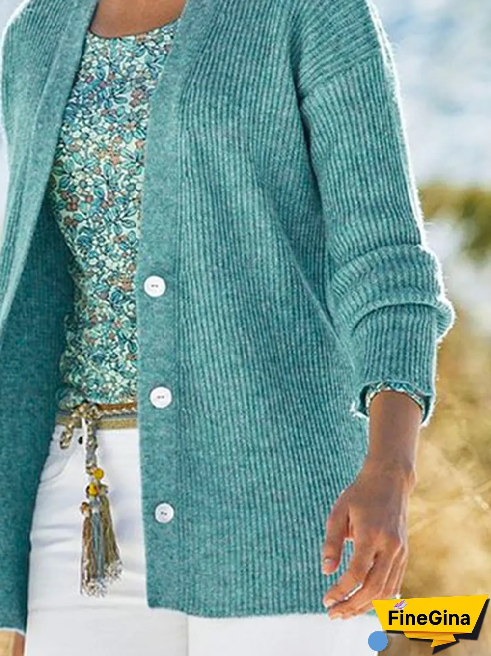 Women Casual Plain Autumn Natural Loose Long sleeve Yarn/Wool yarn Regular H-Line Sweater coat