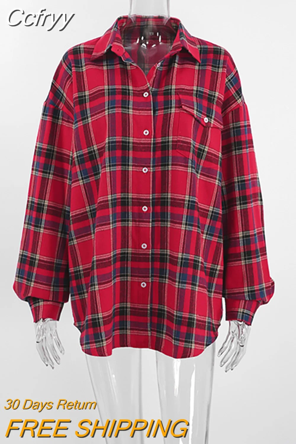 Huibahe Bright Gingham Oversized Shirts For Women Street Style Casual Shacket Blouses And Tops Single-Breasted Autumn 2023