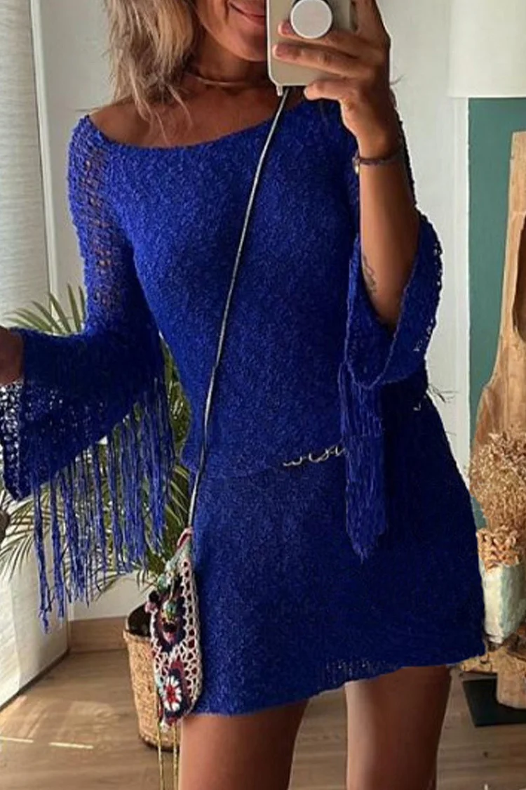 Sexy Solid Tassel Hollowed Out O Neck Wrapped  Dresses