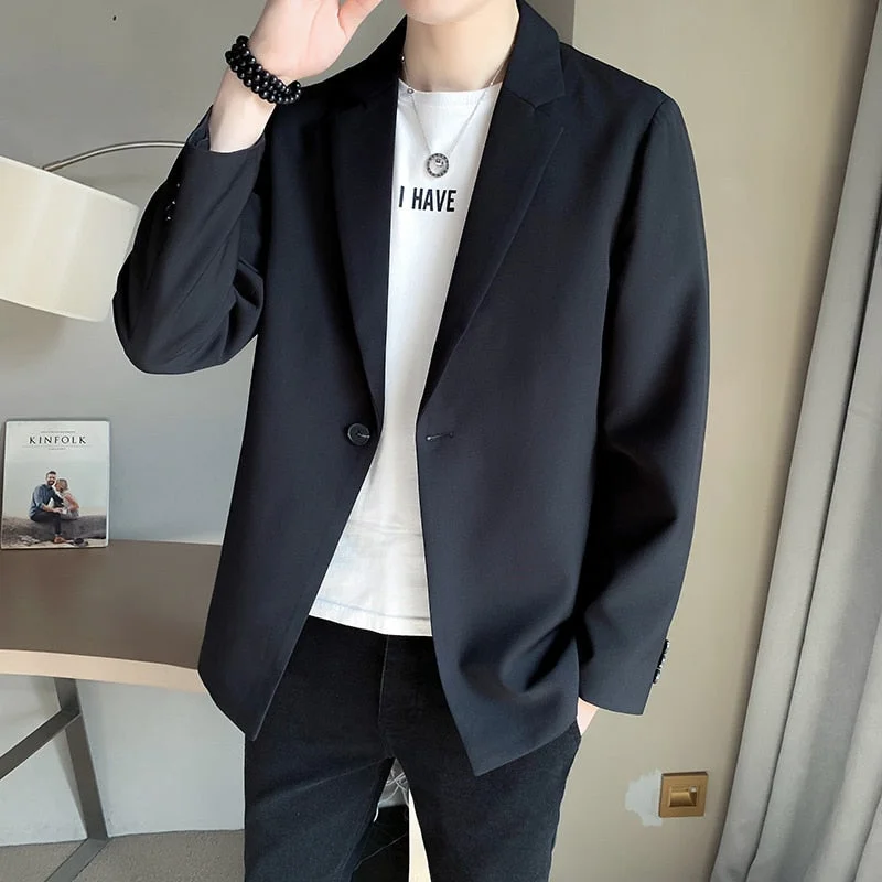 Inongge Men Suit Jackets Blazer Coat Slim Fit Smart Casual Spring Thin Fashion Clothing Asian Single Breasted Korean Black New Arrival