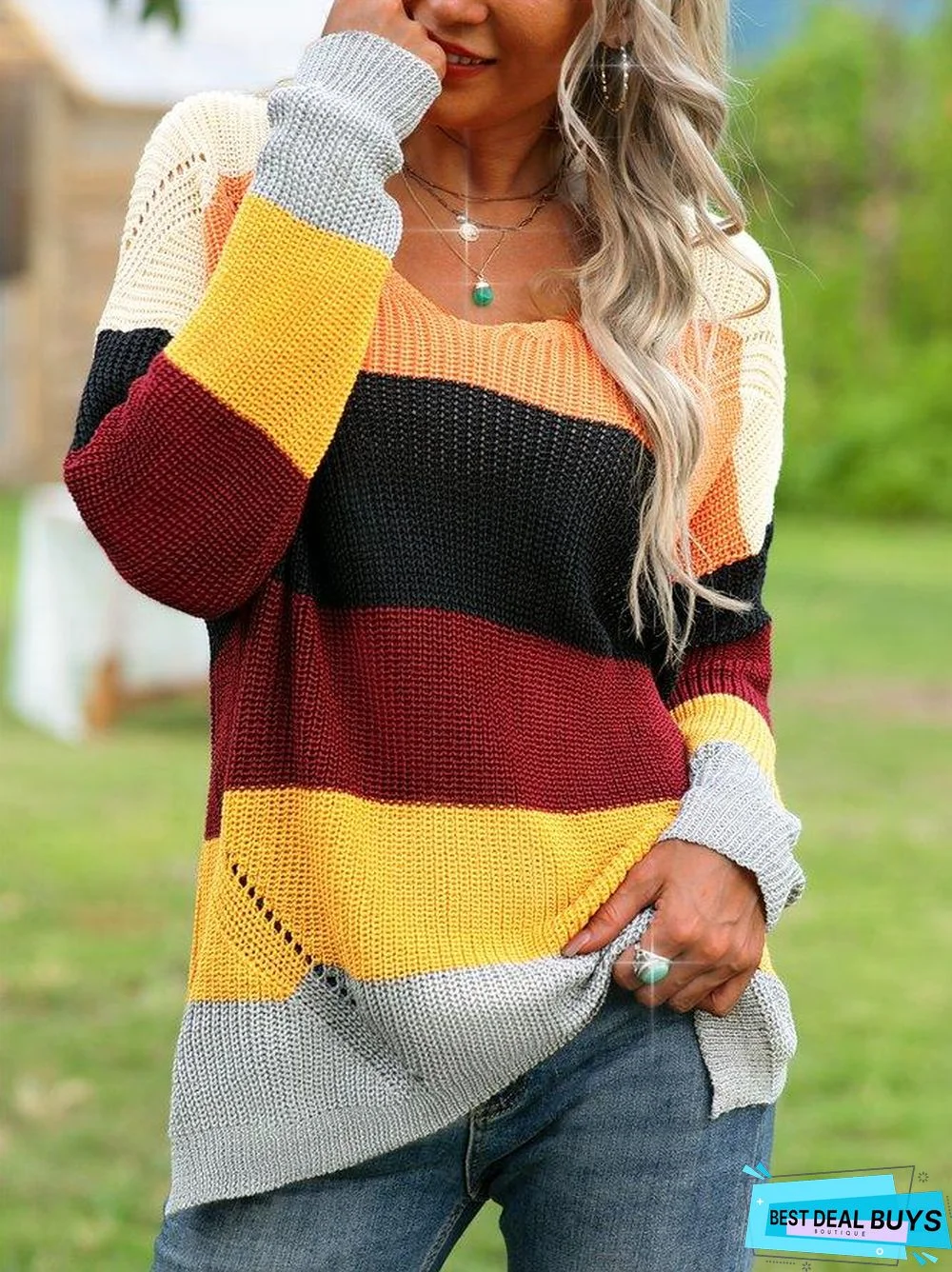 Long Sleeve V Neck Casual Sweater