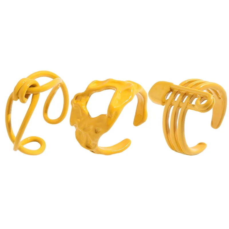 Dvacaman 2021 New Trendy Hand-Painted Candy Color Dripping Oil Geometric Chain Rings Set for Women Colorful Irregular Open Rings