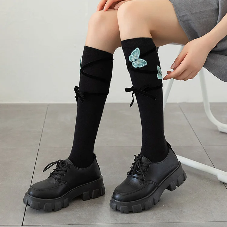Butterfly Design Lace Up JK Stockings - Modakawa modakawa
