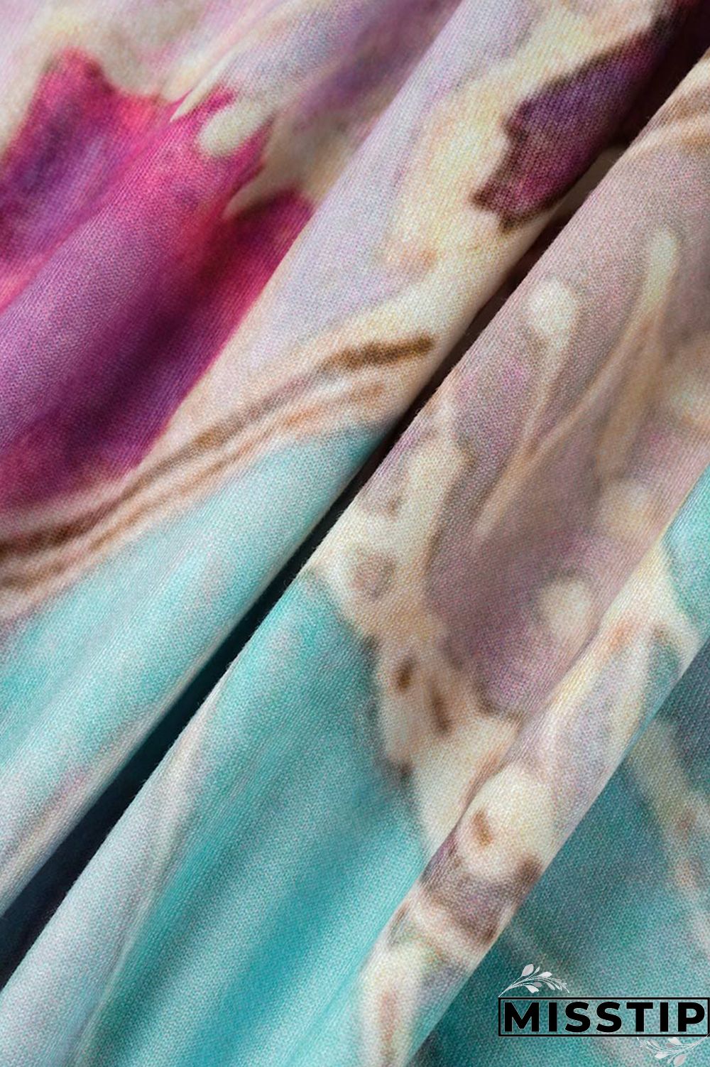 Cyan Fashion Casual Print Patchwork V Neck Long Sleeve Dresses