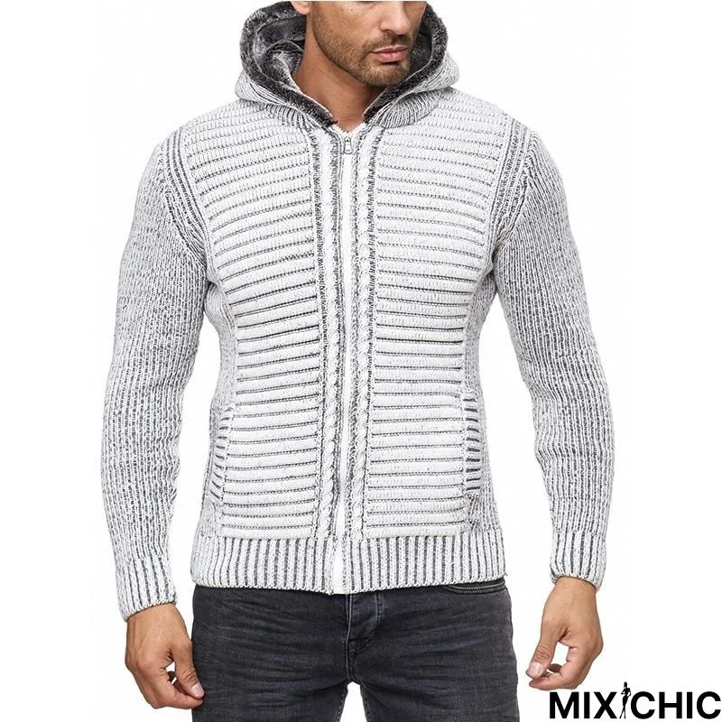 Men's High Neck Hooded Knitted Top