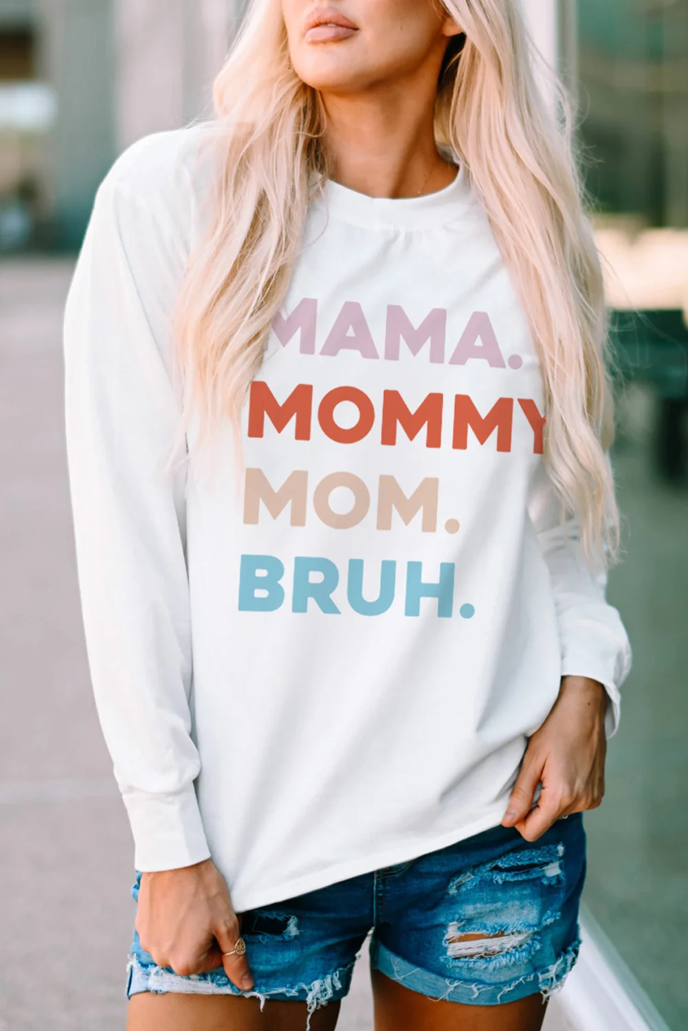 White MAMA MOMMY MOM BRUH Long Sleeve Top | IFYHOME