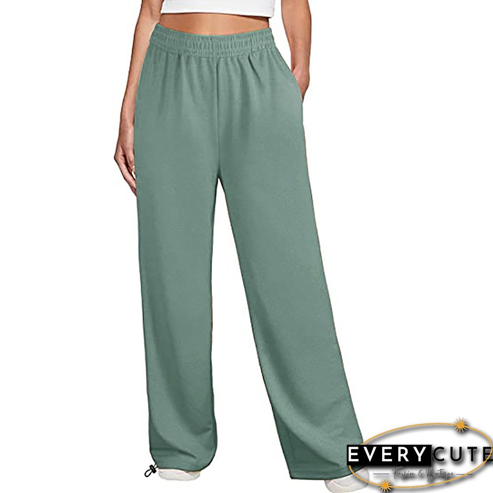 Pea Green Drawstring Sportswear Wide Leg Jogger Pants