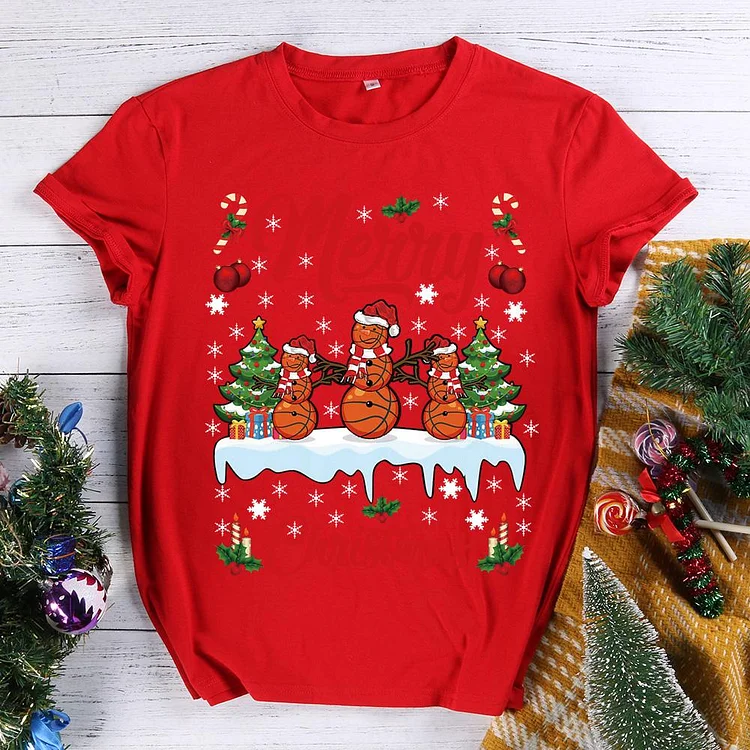 AL™ Basketball Snowman Christmas  T-Shirt-011049-Annaletters
