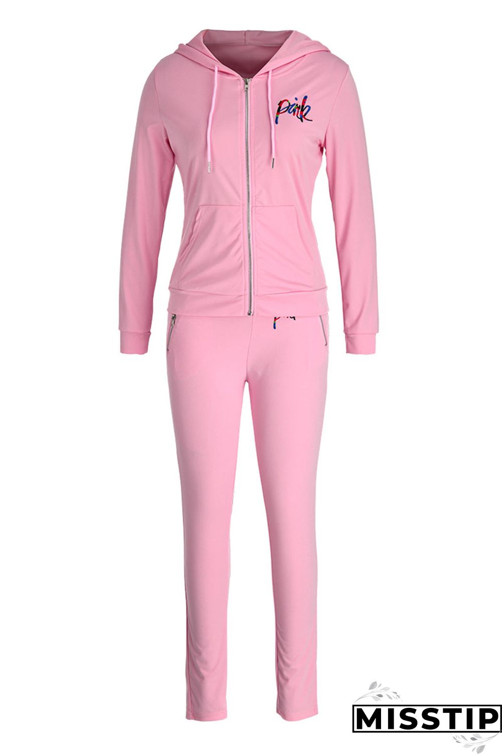 Purplish Red Fashion Casual Letter Print Patchwork Hooded Collar Long Sleeve Two Pieces