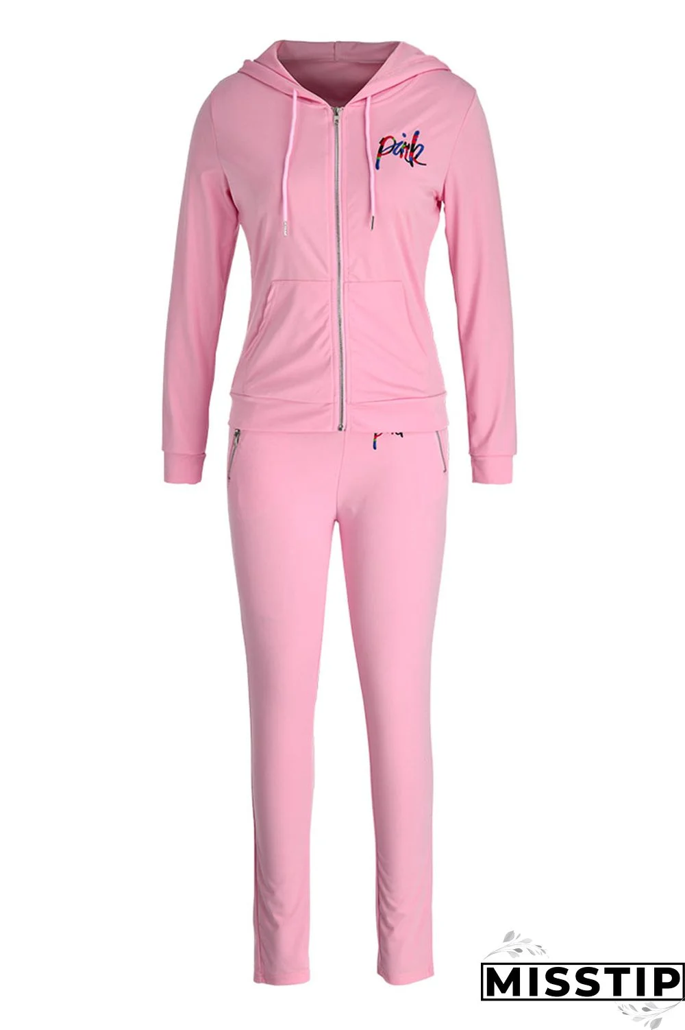 Purplish Red Fashion Casual Letter Print Patchwork Hooded Collar Long Sleeve Two Pieces