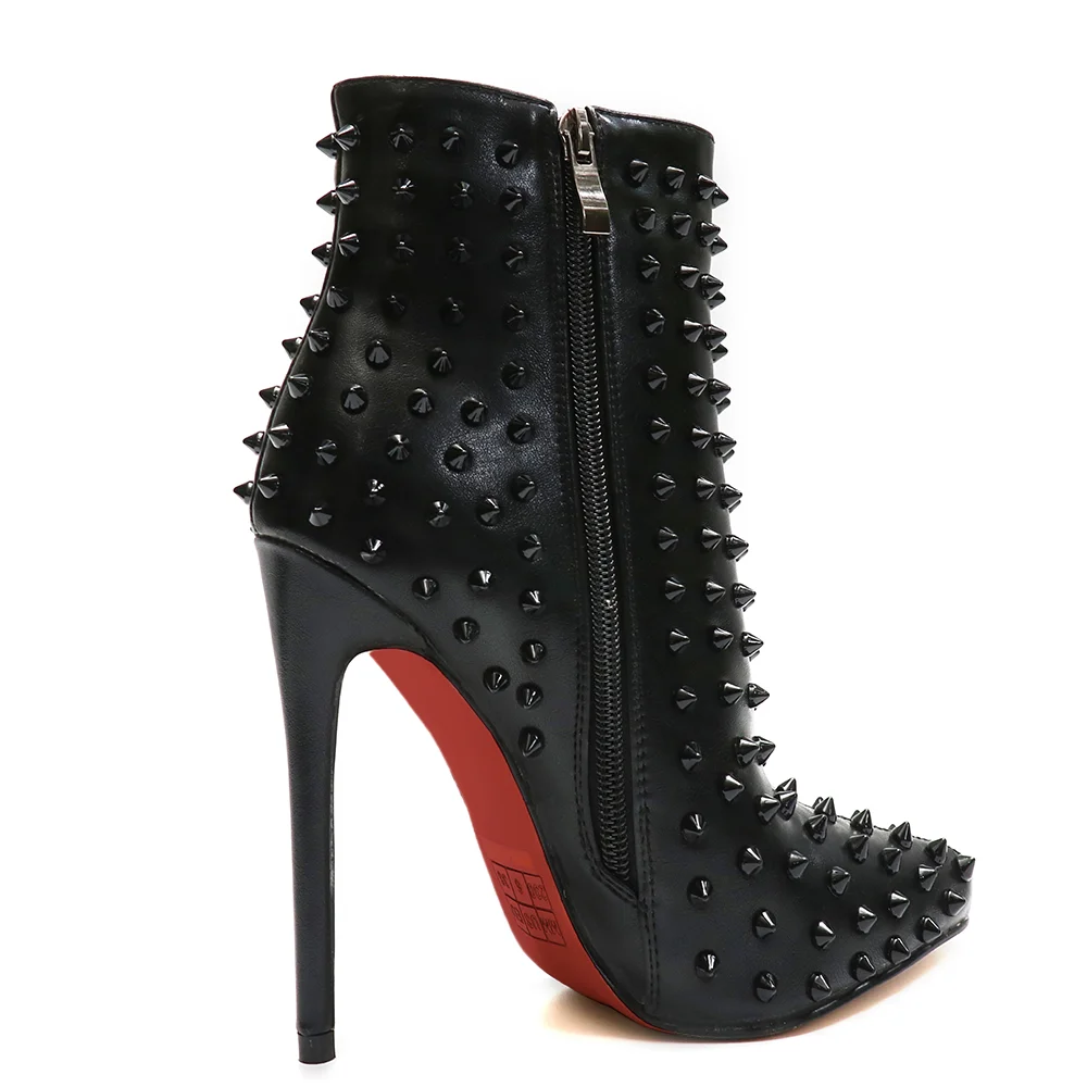 Women's Ankle Boots with Rivets Closed Pointed Toe Stilettos Boots-vocosishoes