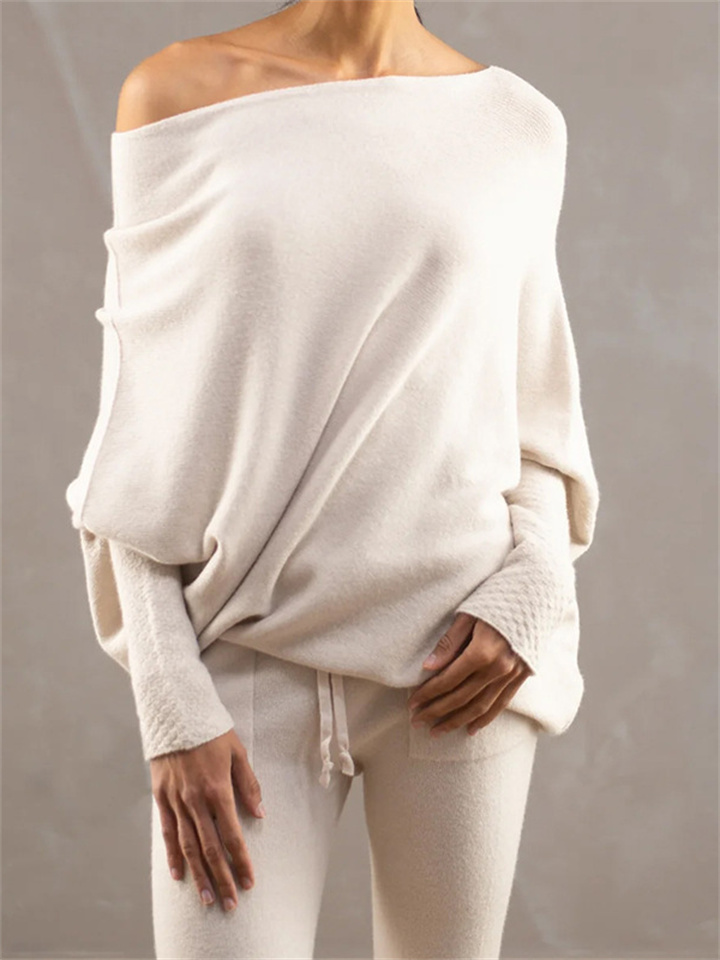 Women's New Fall and Winter Solid Color Round Neck Long-sleeved Comfortable Knit Pleated Pullover