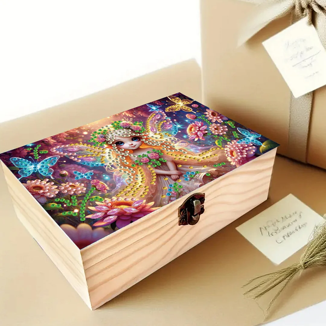 5D DIY Diamond Painting Handmade Wood Storage Box Crystal Storage Case (Elf)