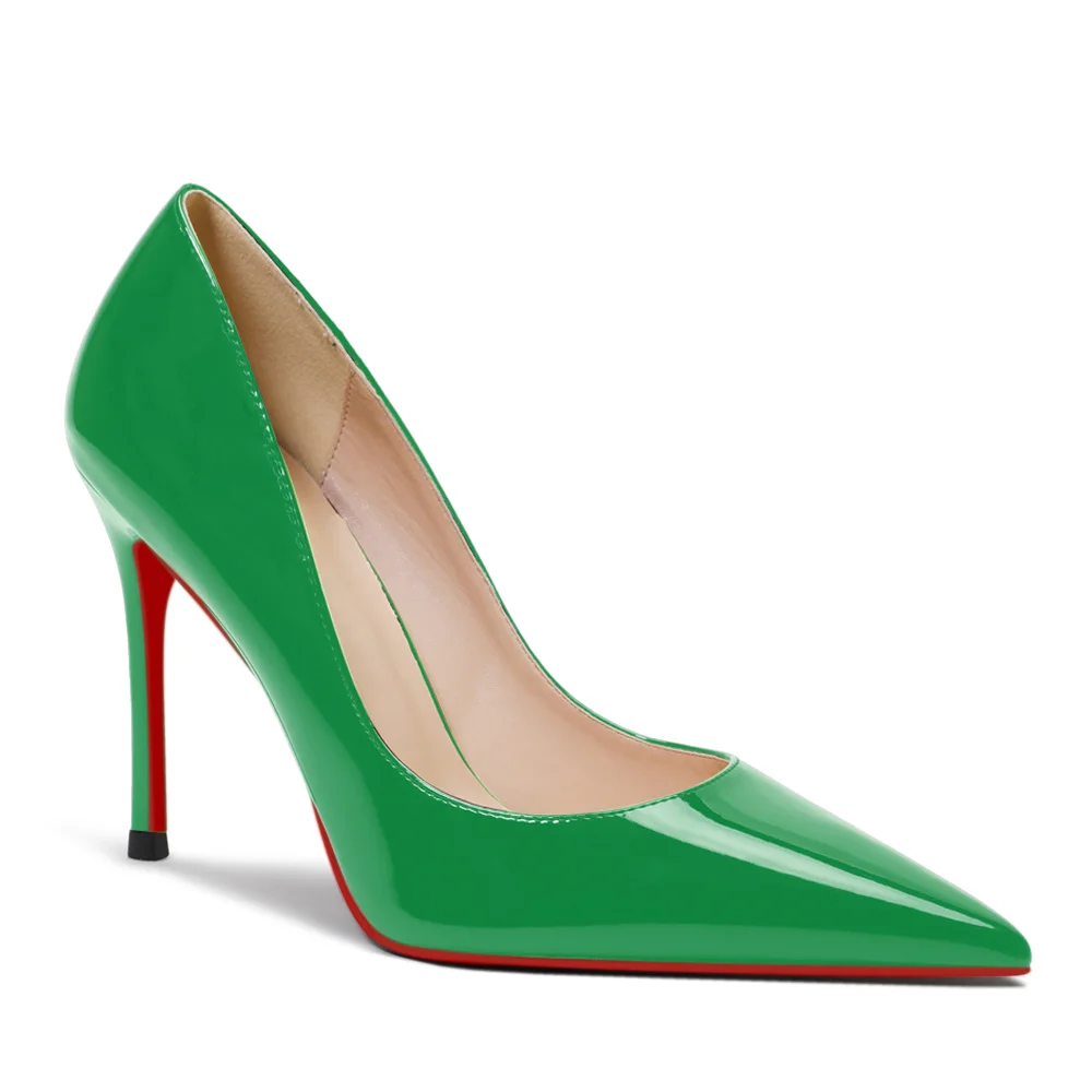 100mm Women's Red Bottom High Heels Party Daily Patent Pumps-MERUMOTE