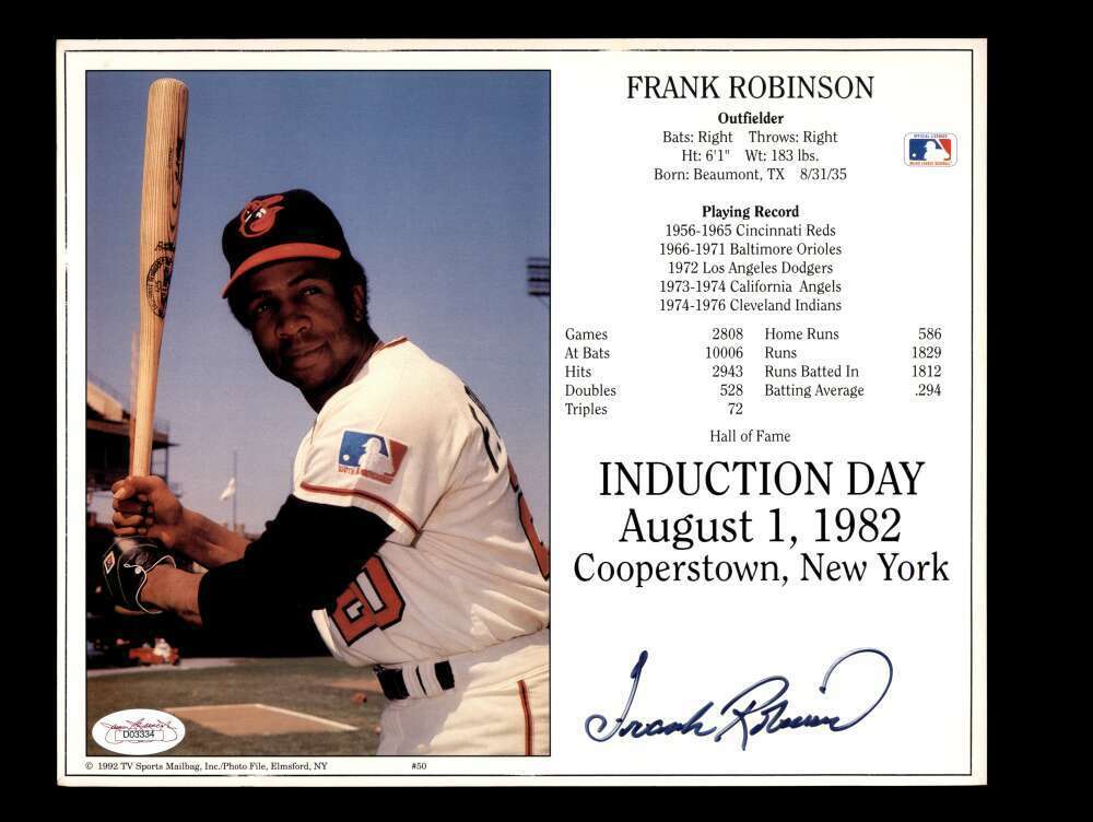 Frank Robinson JSA Coa Signed 8x10 Photo Poster painting Autograph