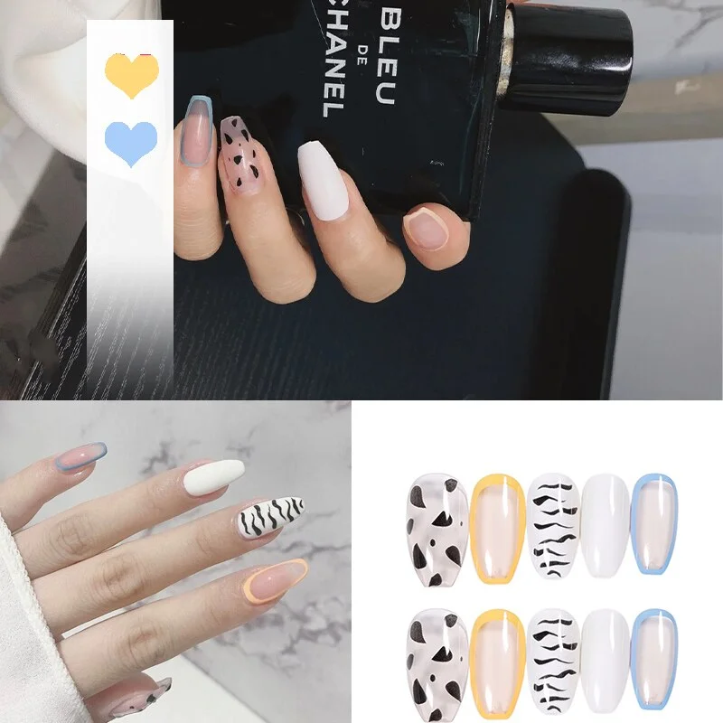 24pcs 4 Fire Patterns Design Cool Girls Hand Decorative False Nails with Glue Full Cover Detachable false nails with designs-Nail Inspo