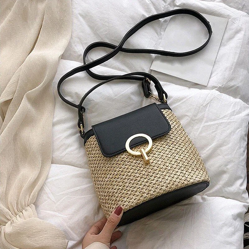 Small Straw Bag Bucket For Women 2021 Summer Crossbody Bags Rattan Bags Beach Lady Travel Purses and Handbags Shoulder Bag Bolsa