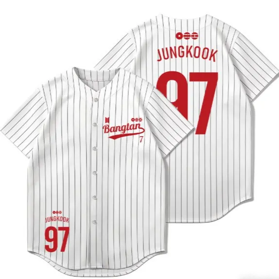 Jungkook 97 Bangtan Baseball Jersey – White Pinstripe Kpop Concert