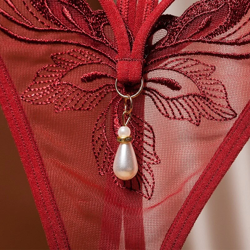 Billionm Erotic Underwear Open Crotch Panties Temptation Embroidery Thong Female Transparent Seamless Underpants Sexy Pearl Panties