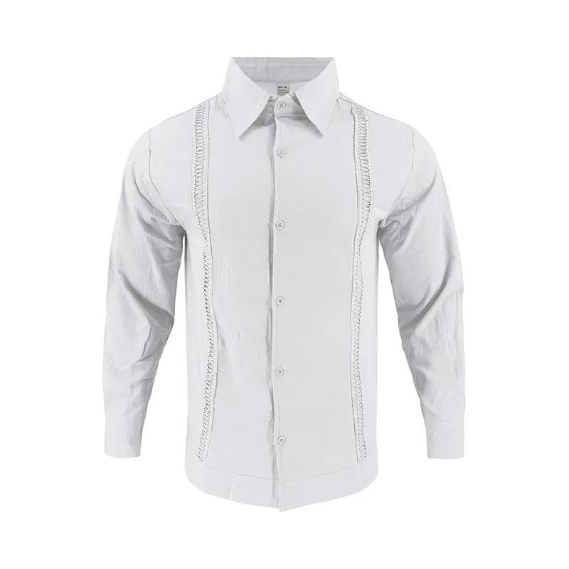 2026 Men’s Long Sleeve Linen Shirt Casual Loose Fit Long Sleeve Button-Up Shirt