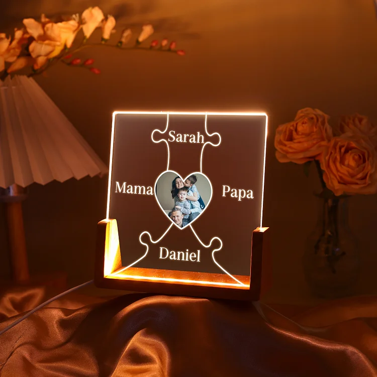 Personalisierte 4 Namen & Foto Herz Nachtlicht Geschenk für Großmutter/Mutter zum Muttertag