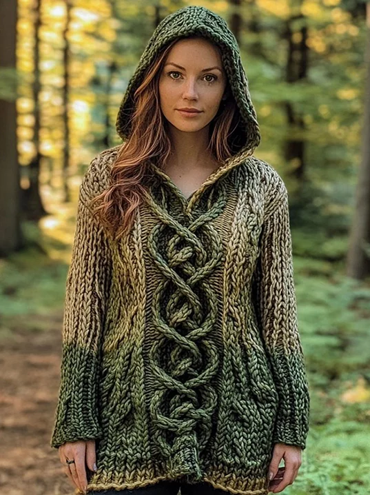 Women's Celtic Knot Chunky Knit Hooded Sweater