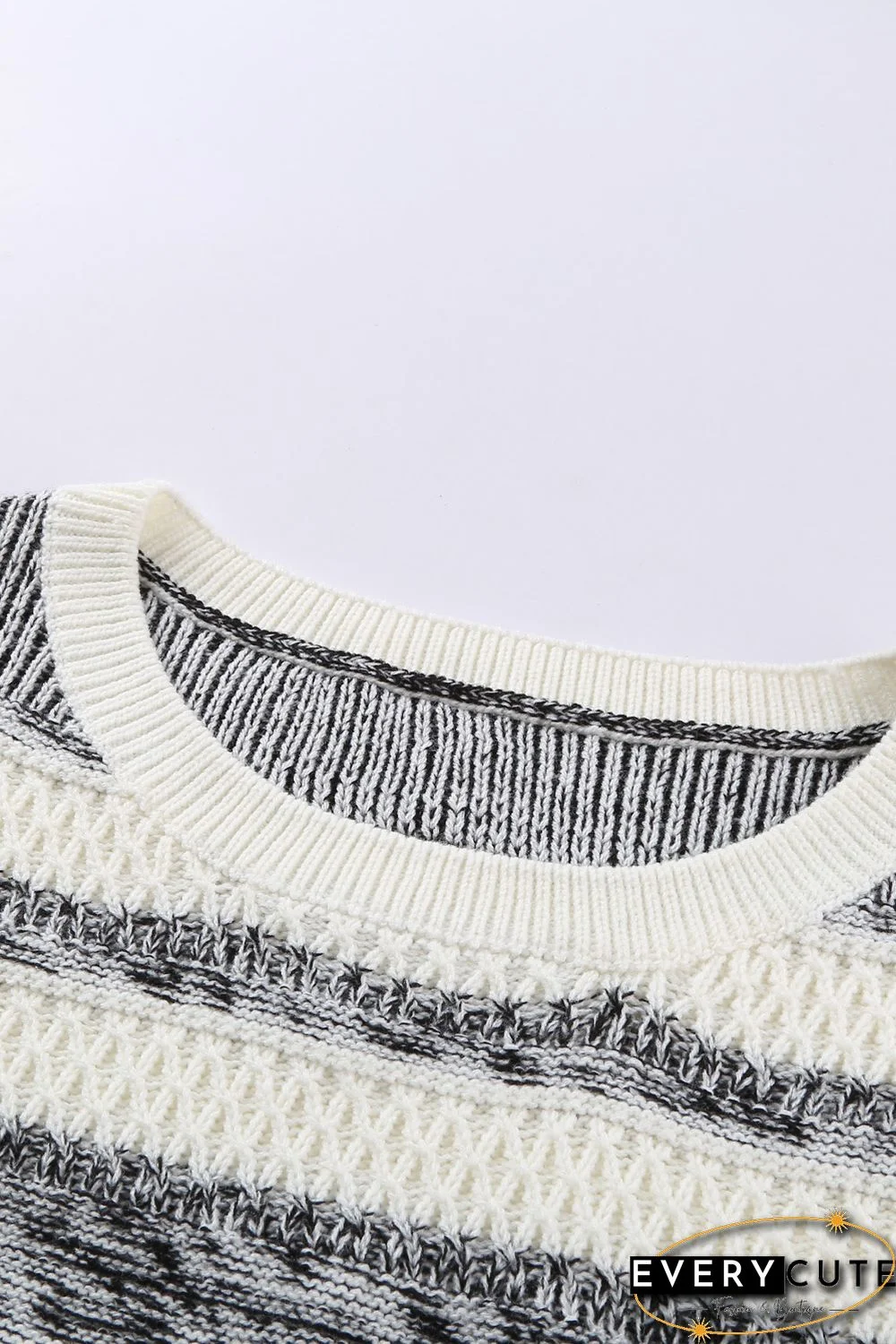 White Striped Pullover Knit Sweater