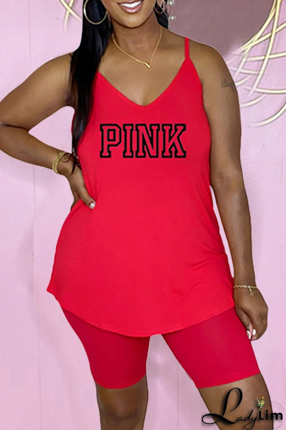 Yellow Sexy Casual Letter Print Basic V Neck Sleeveless Two Pieces