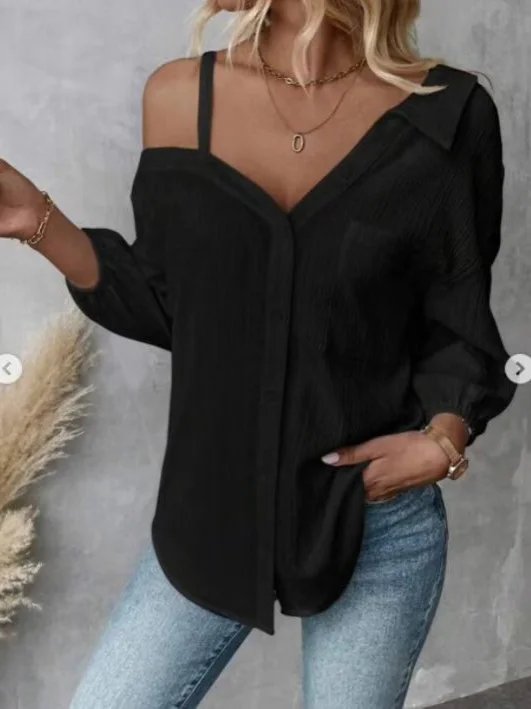 Nigikala Nigikala Shoulder Long-Sleeved Shirt Women's Top