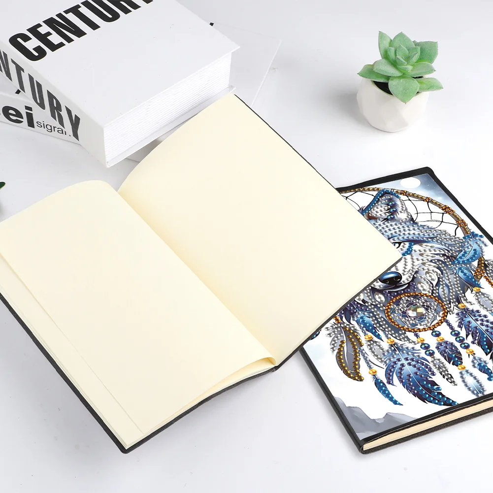 Animal Diamond Painting Notebook DIY Diamond Art Diary Book(Dreamcatcher Wolf B)