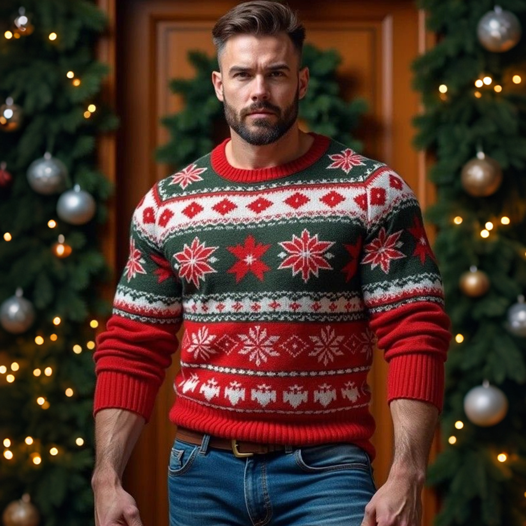 Men's Christmas Jacquard Icelandic Art Cozy Knit Long Sleeve Sweater elevenforest