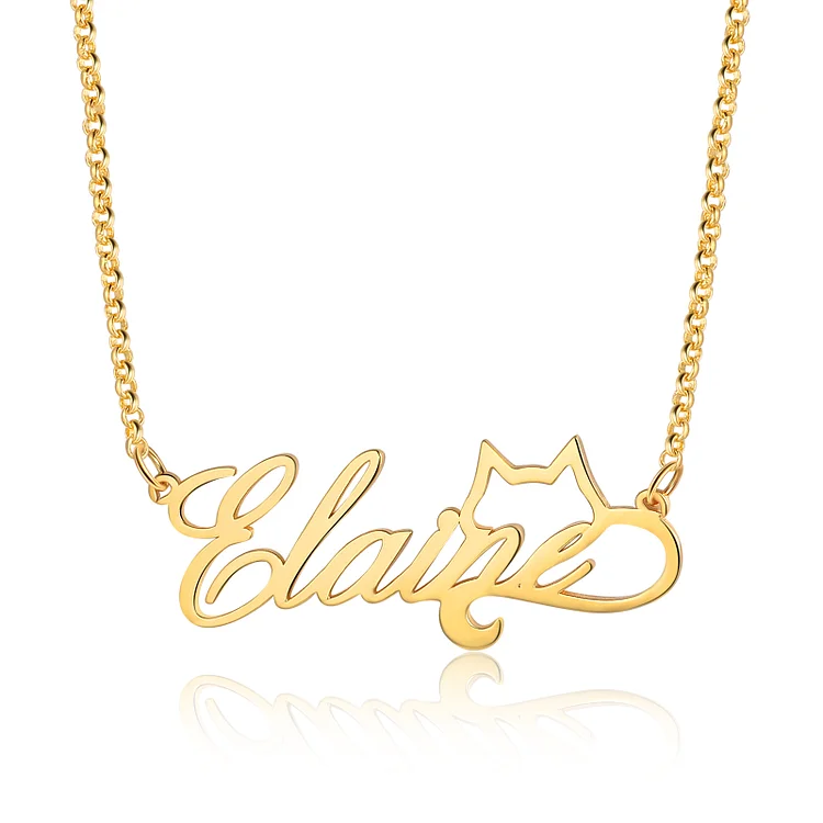 Personalized Cat Name Necklace Custom 1 Name Cat Shape Necklace for Her