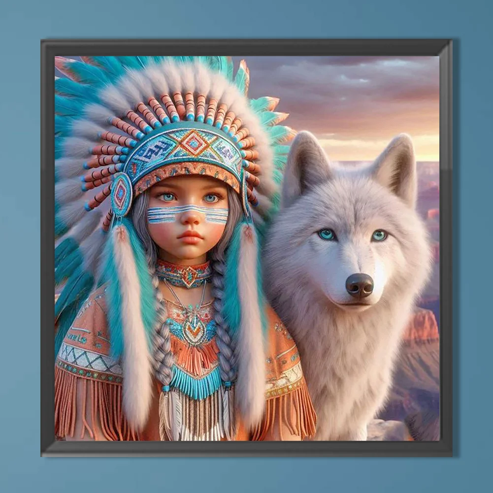 Diamond Painting - Full Round Drill - Indians Wolf(Canvas|40*40cm)