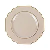 10 Pack | 11" Taupe Hard Plastic Baroque Dinner Plates with Gold Rim, Heavy Duty Disposable Dinnerware