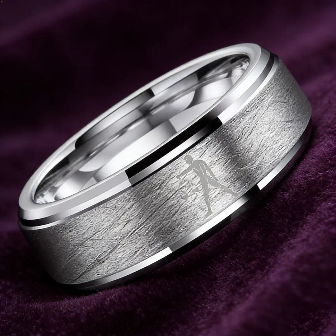 Sliver Libra Couples Dome Tungsten Carbide Rings Prints Laser Design Step Edge Tungsten Wedding Bands 4MM 6MM 8MM