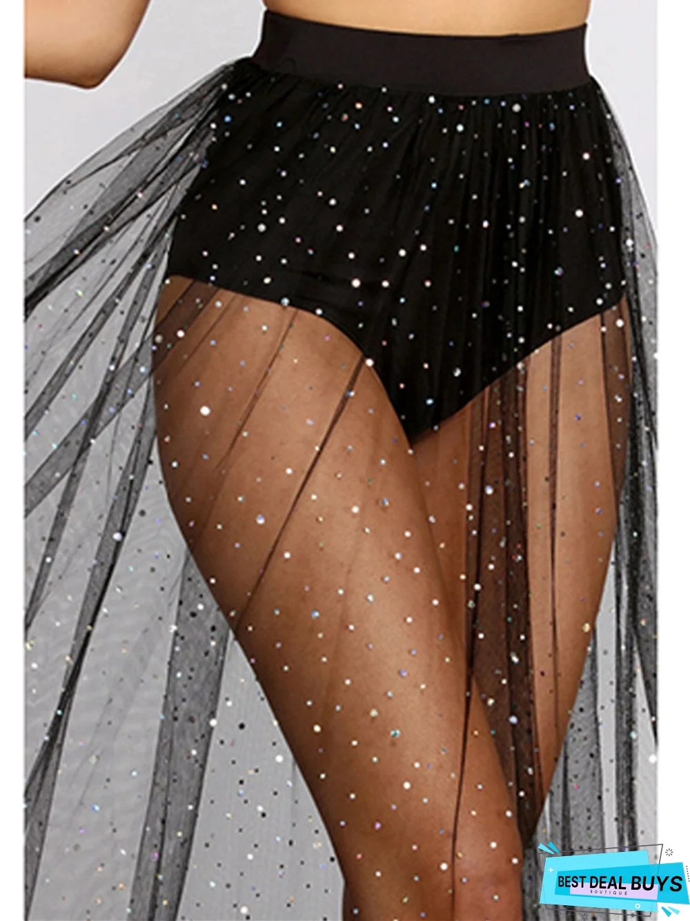 Temperament Sexy Perspective Mesh Hot Blonde Skirt Black Dresses